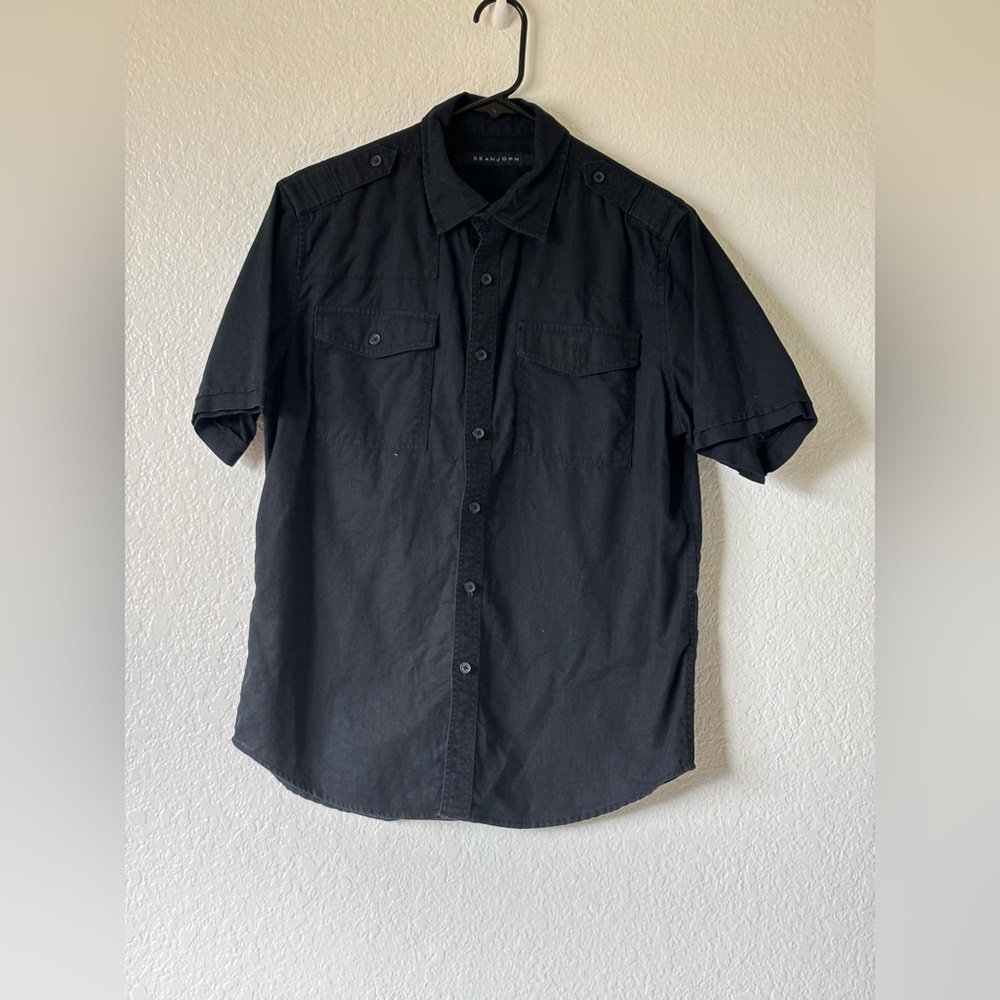 Sean John Black Linen-Cotton Blend Shirt
Size M